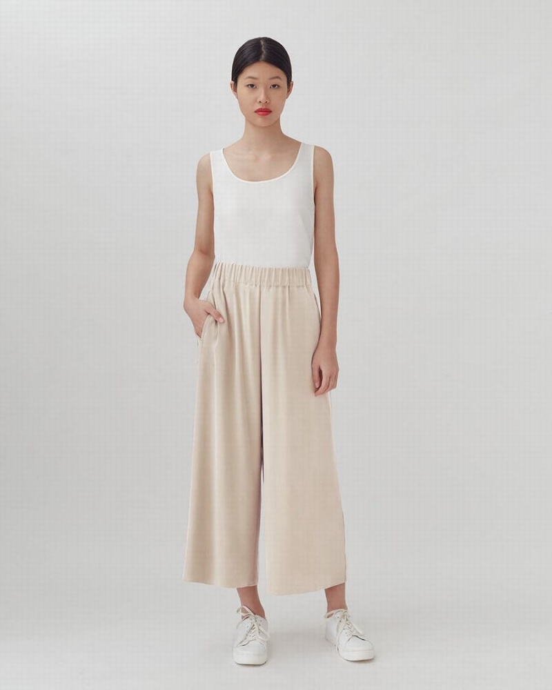 Cuyana Washable Silk Wide-Leg Cropped Women's Pants Brown | XII6949EM