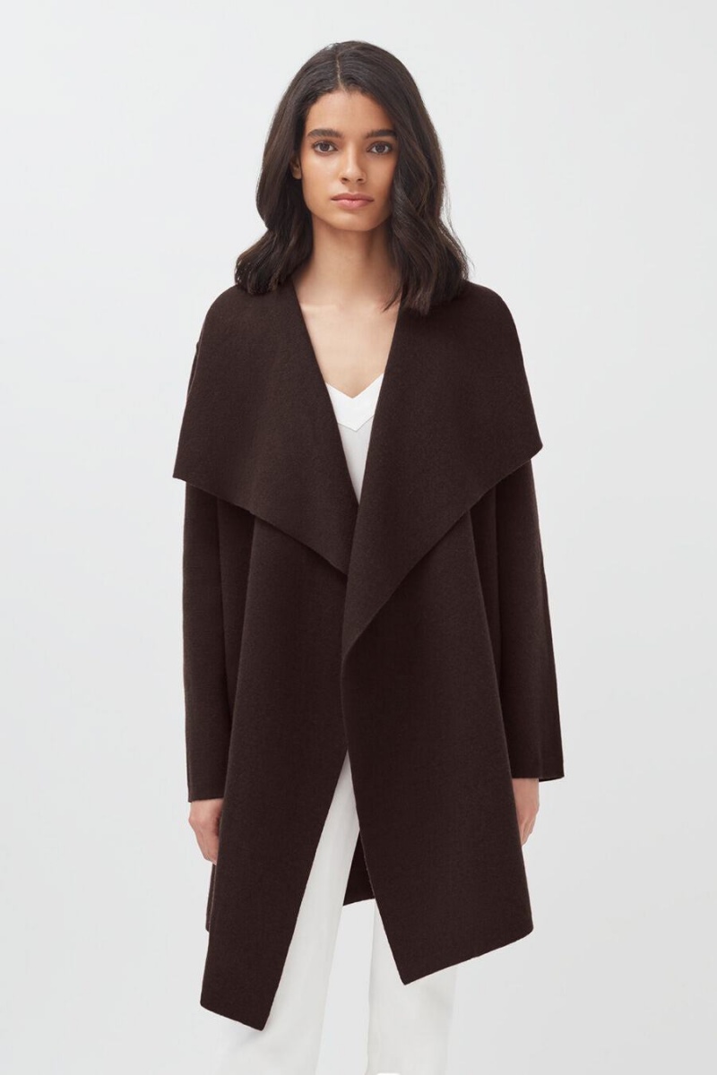 Cuyana Wool Cashmere Short Wrap Women's Coats Dark Brown | ZPW1940RN