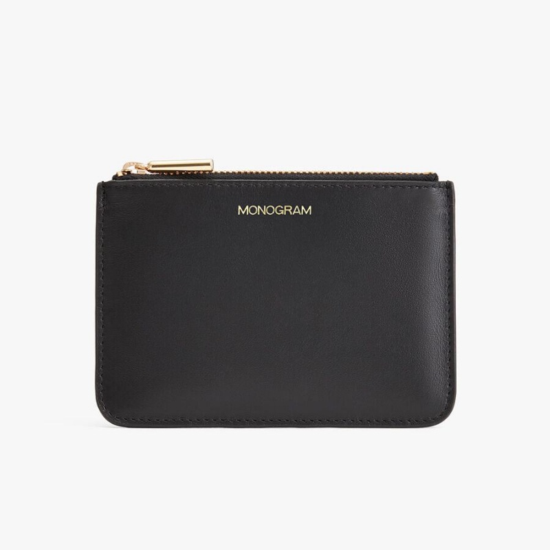 Cuyana Zero Waste Slim Leather Women's Pouches Black | AJV6448UZ